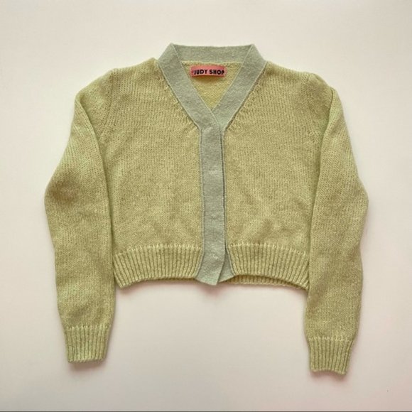 SOLD YesStyle V-Neck Two-Tone Green Knit Button-Up Trendy Cardigan - Picture 6 of 16